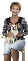 Image of the sitting old woman with dog